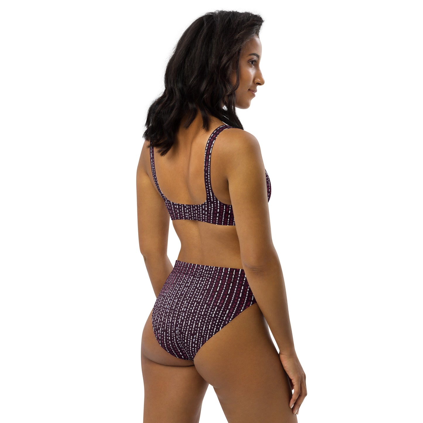 Burgundy Stripe High-Waisted Bikini