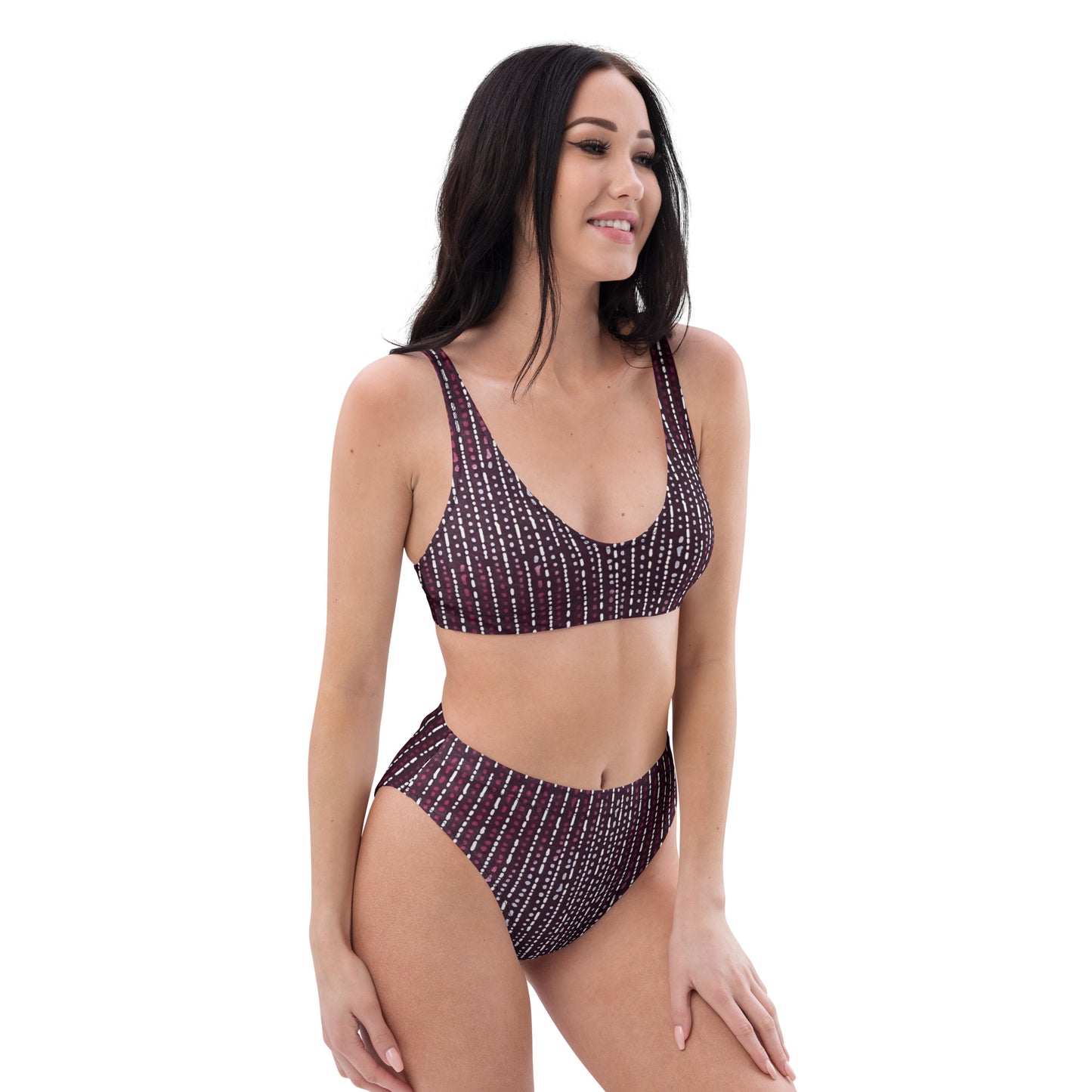 Burgundy Stripe High-Waisted Bikini