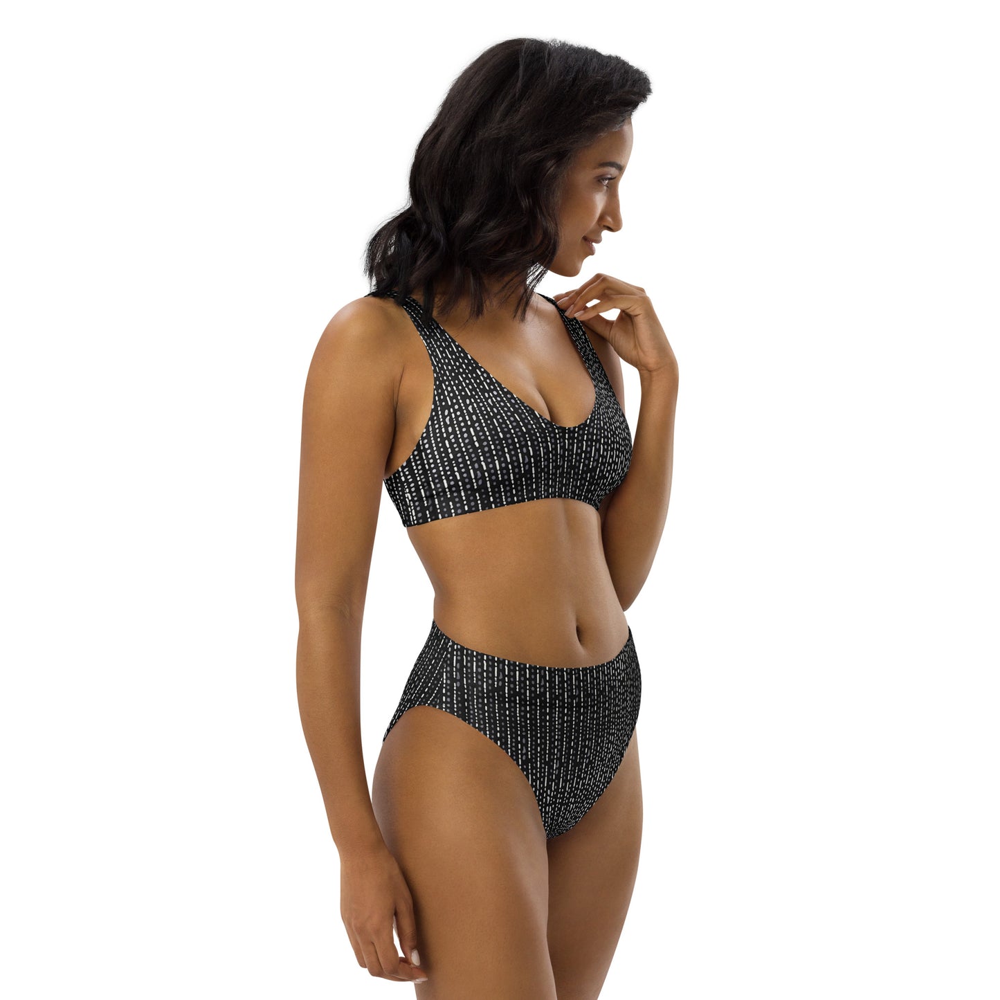 Grey Stripe High-Waisted Bikini