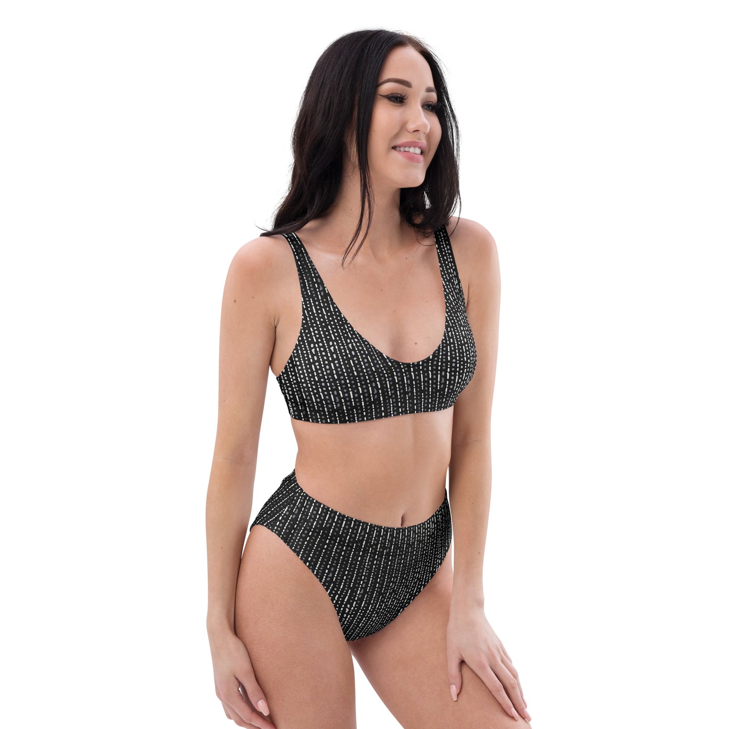 Grey Stripe High-Waisted Bikini