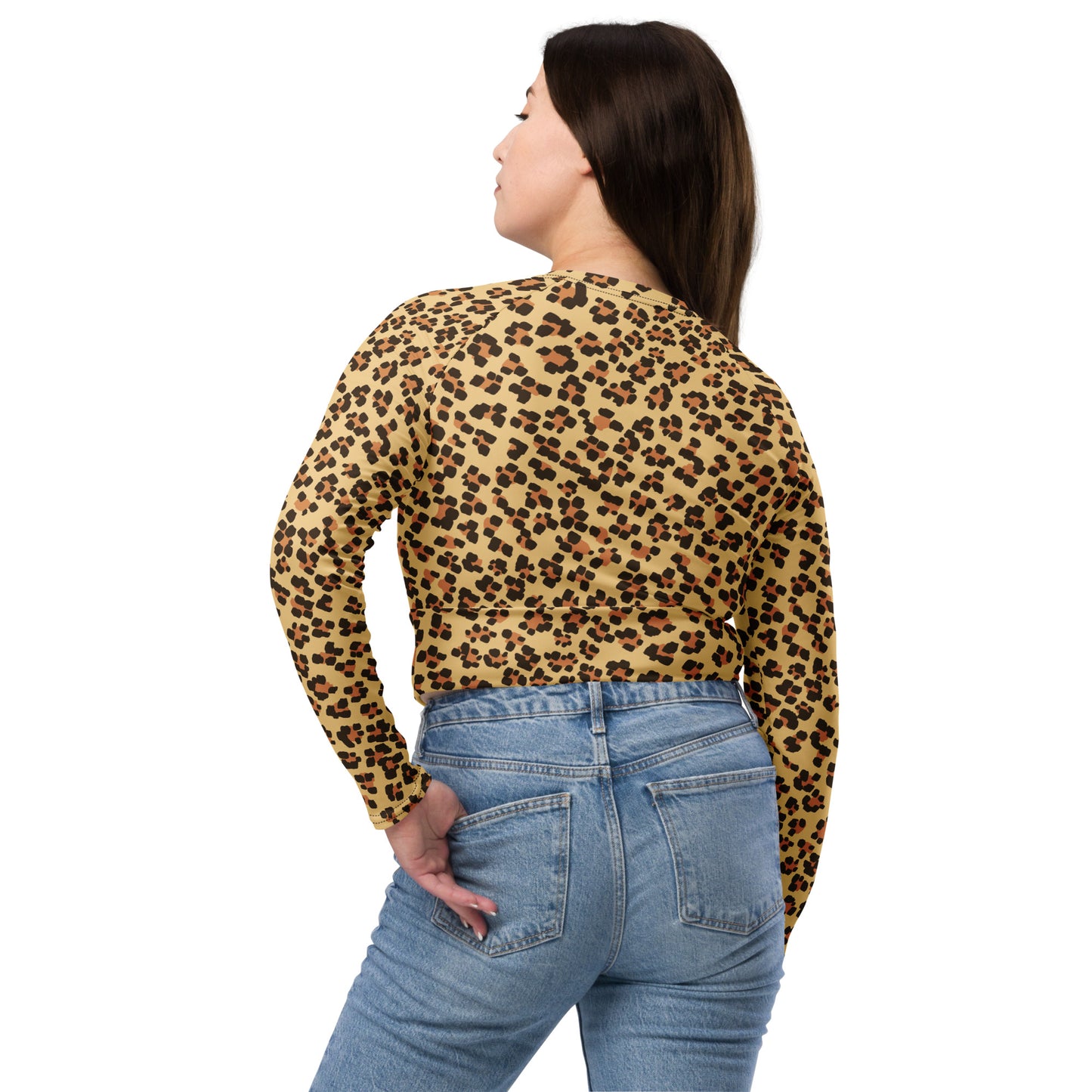 Brown Leopard Long-sleeve Crop Top