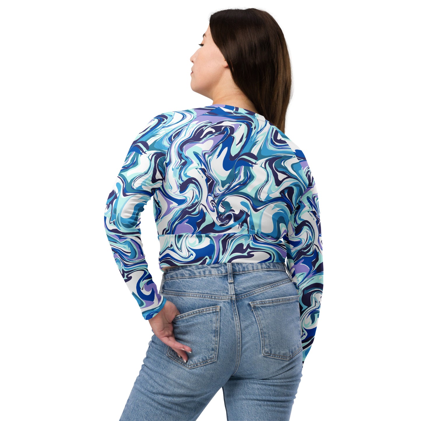 Blue Marble Long Sleeve Crop Top