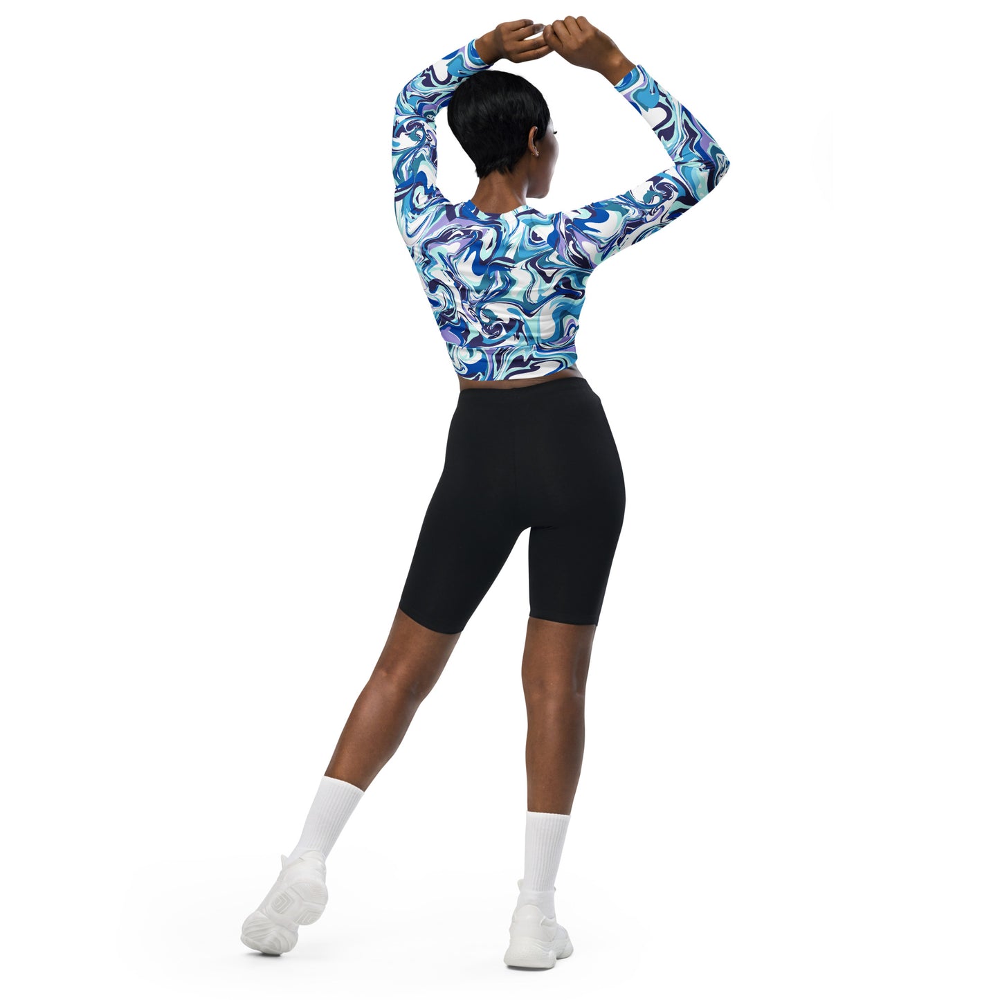 Blue Marble Long Sleeve Crop Top