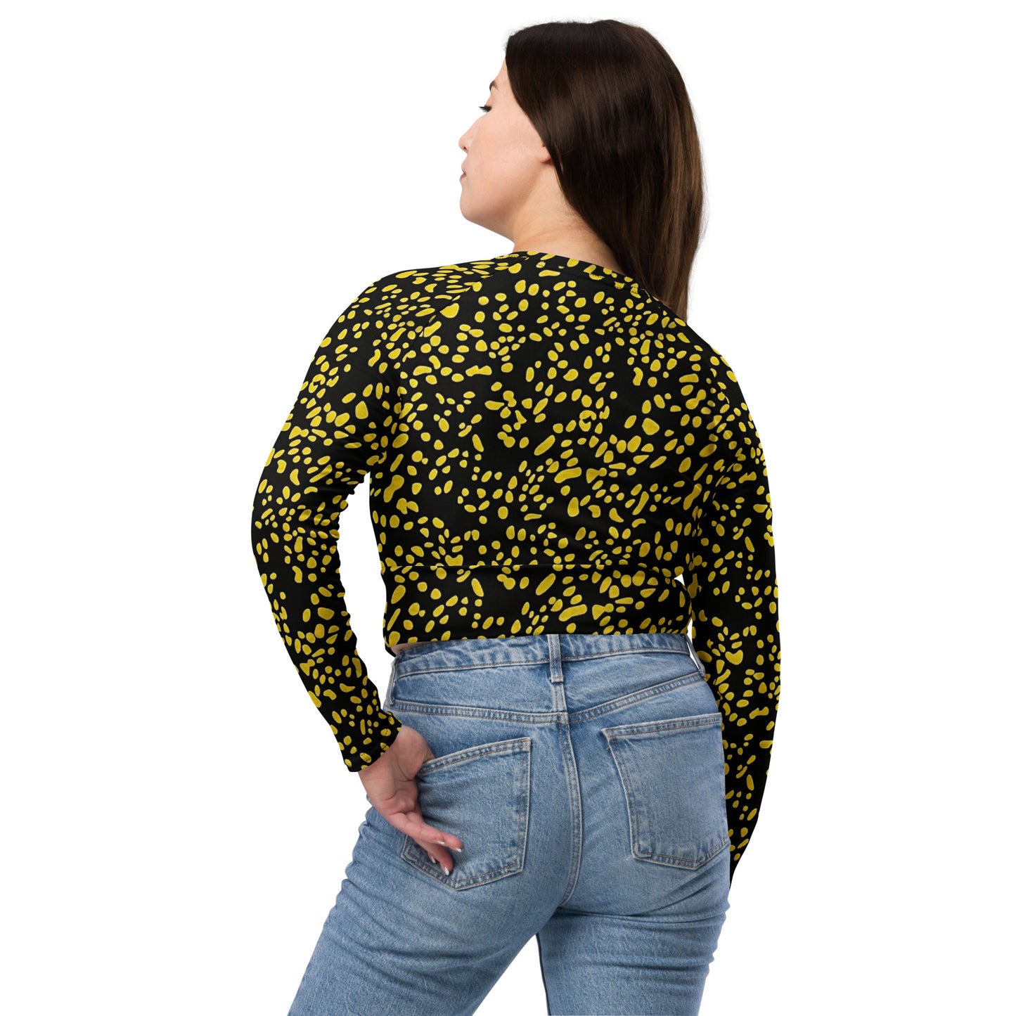 Yellow Dots Long-Sleeve Crop Top