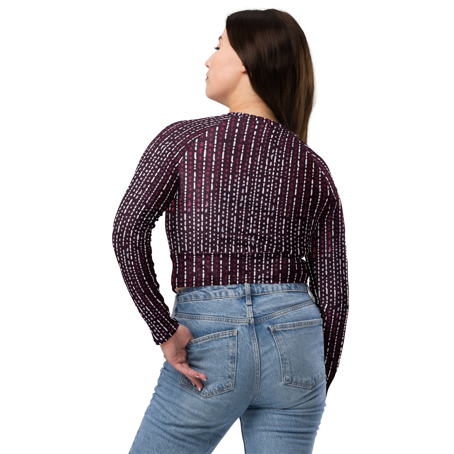 Burgundy Stripe Long-Sleeve Crop Top