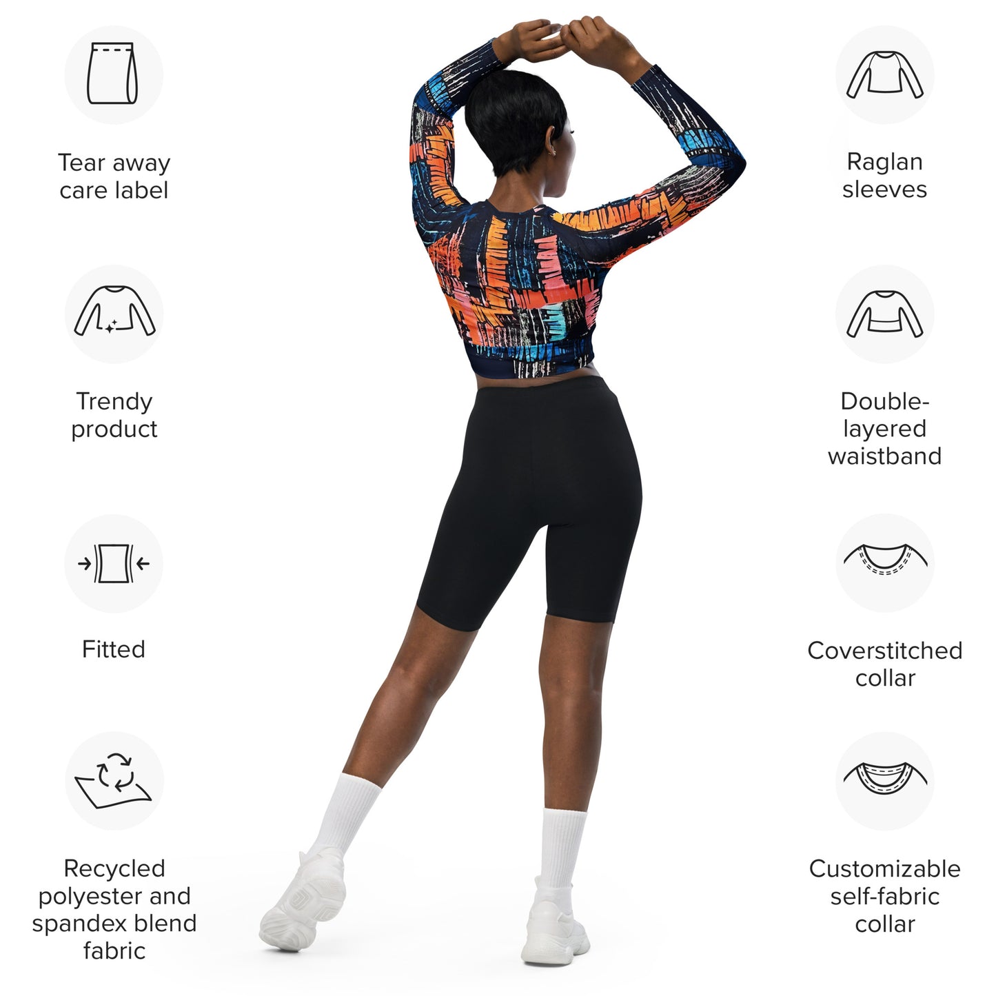 Colourful Adire Long-Sleeve Crop Top