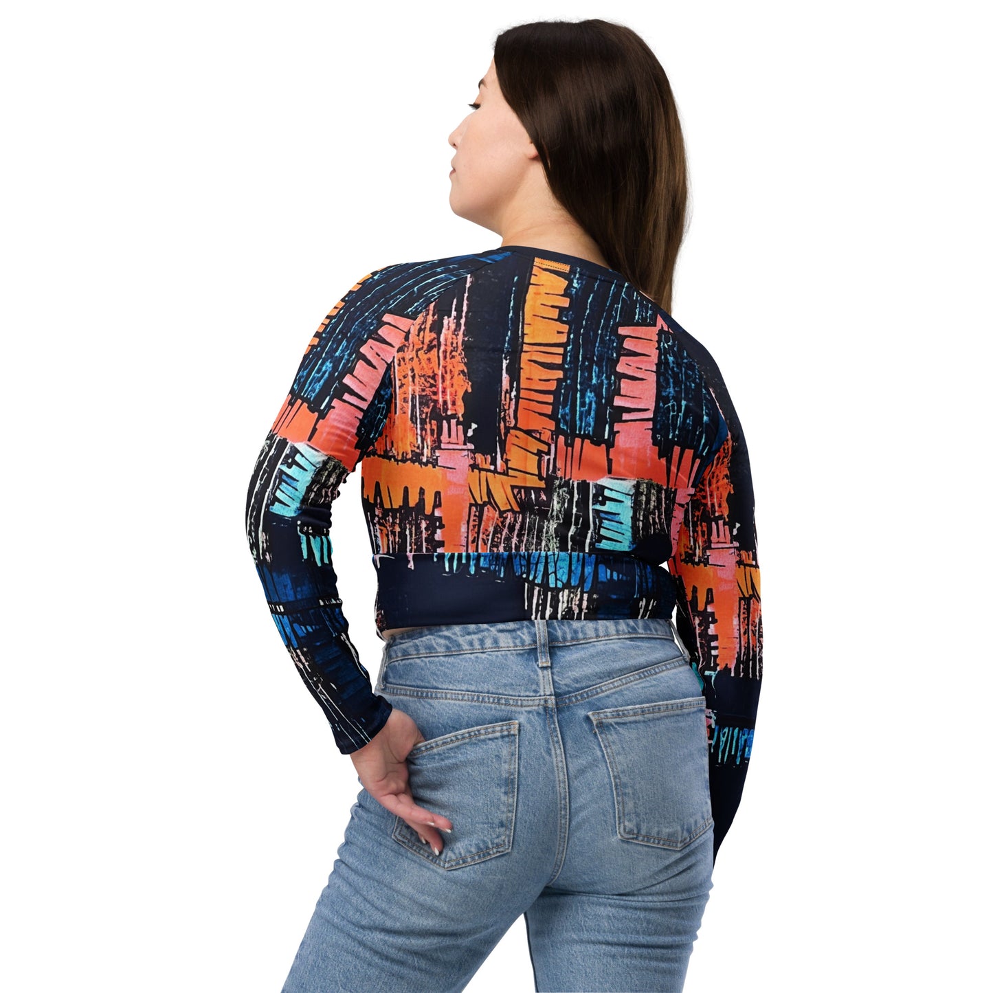 Colourful Adire Long-Sleeve Crop Top