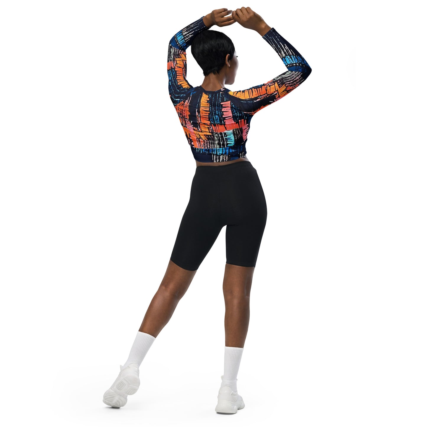 Colourful Adire Long-Sleeve Crop Top