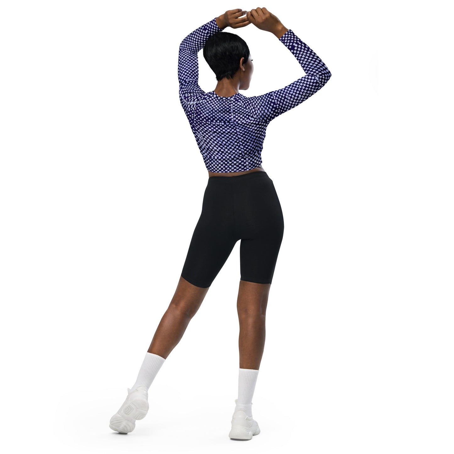 Purple & White Dots Long-Sleeve Crop Top