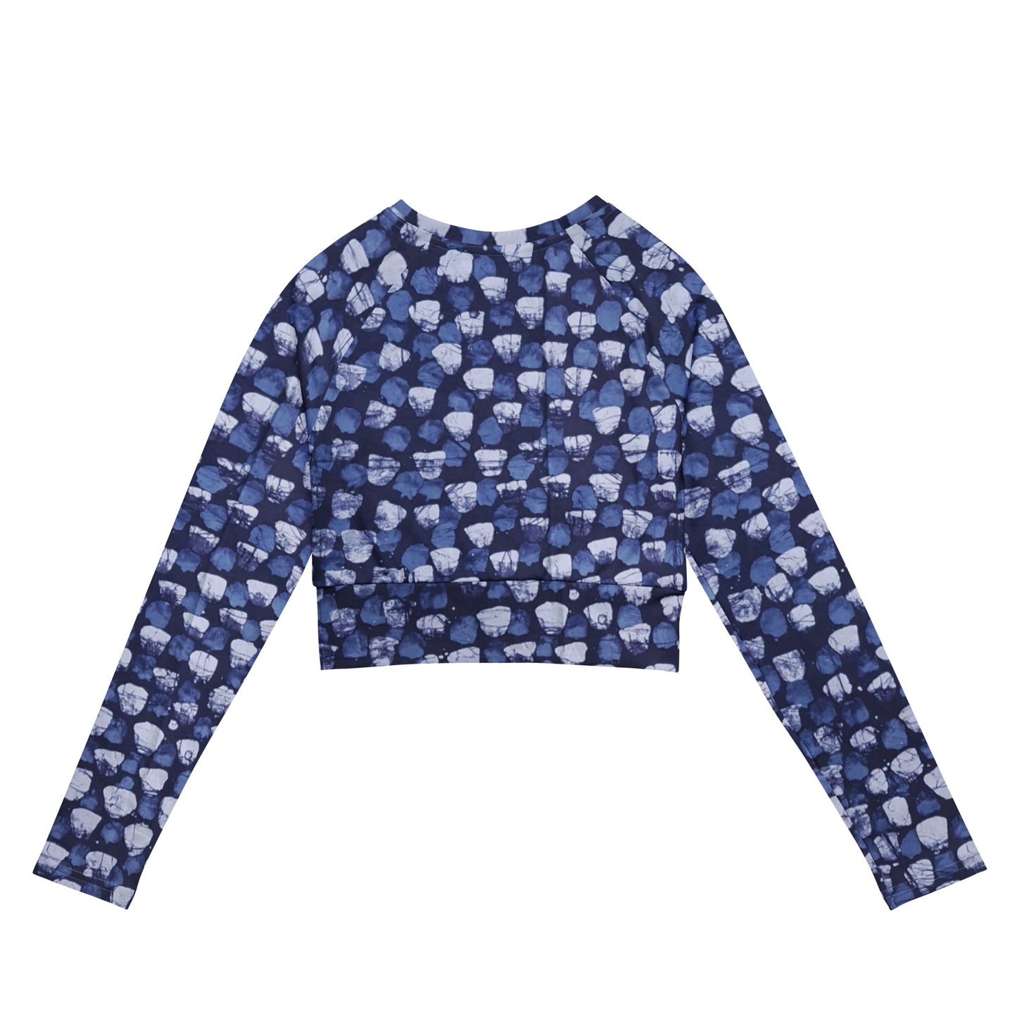 Blue Dotted Long-Sleeve Crop Top