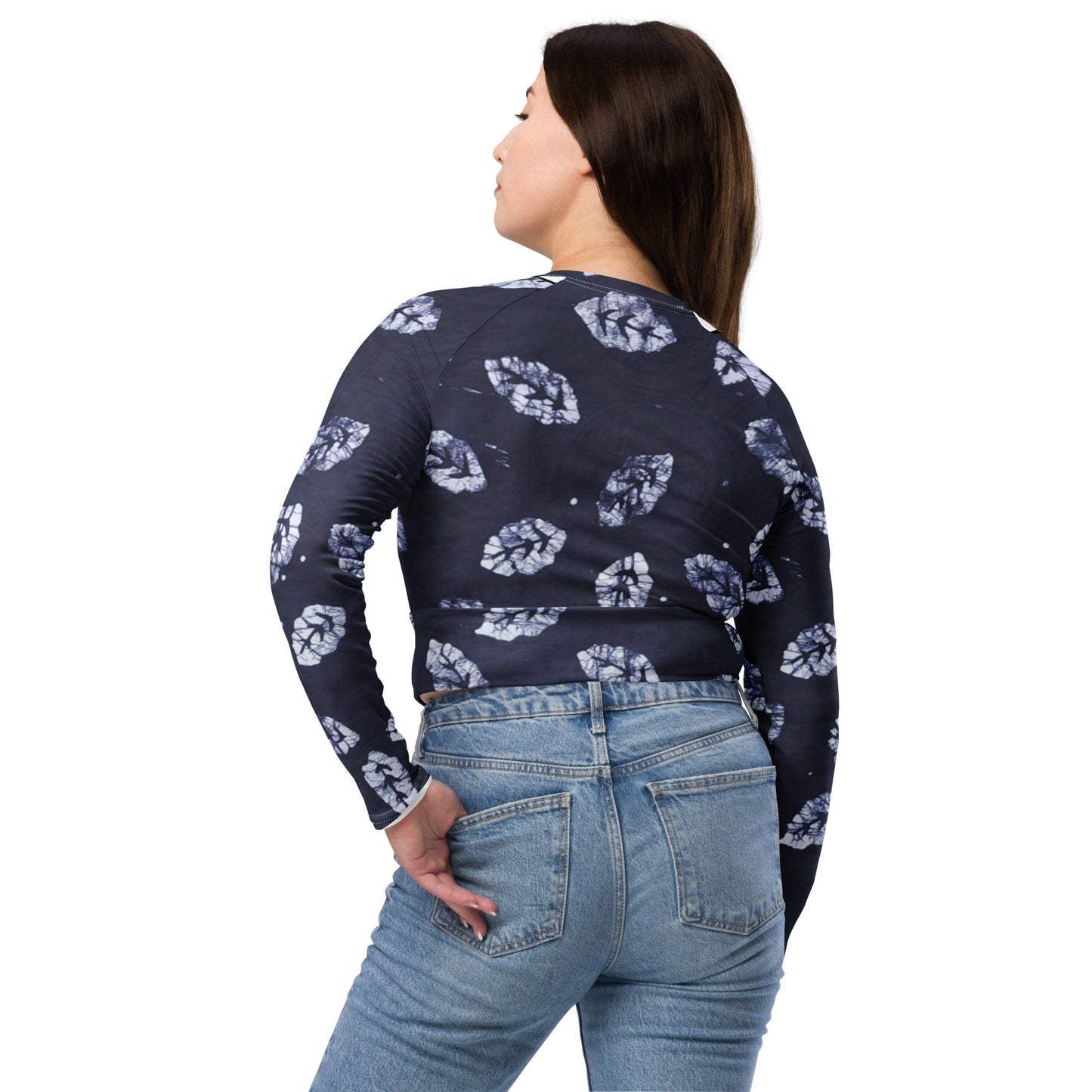 Indigo Leaf Long-Sleeve Crop Top