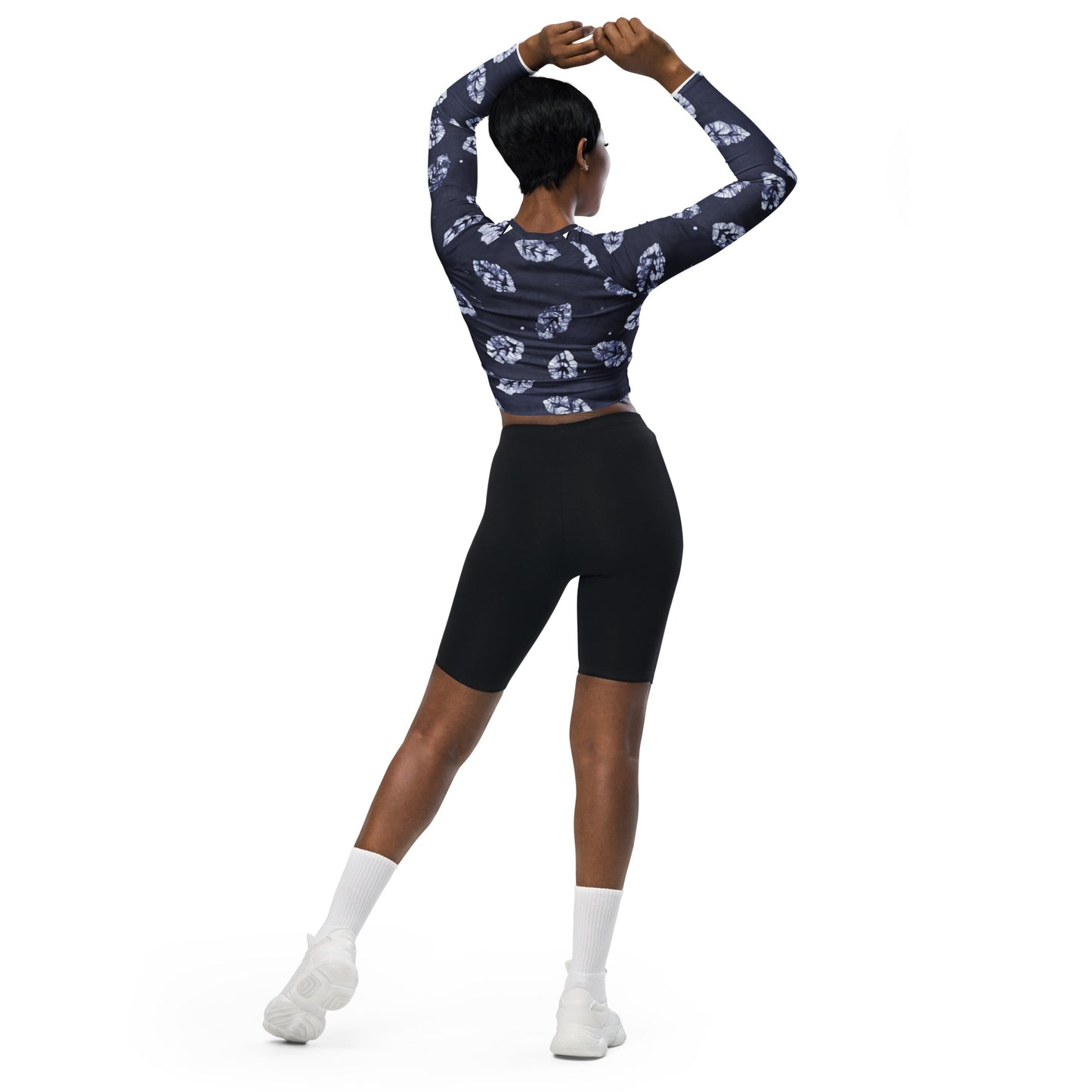 Indigo Leaf Long-Sleeve Crop Top