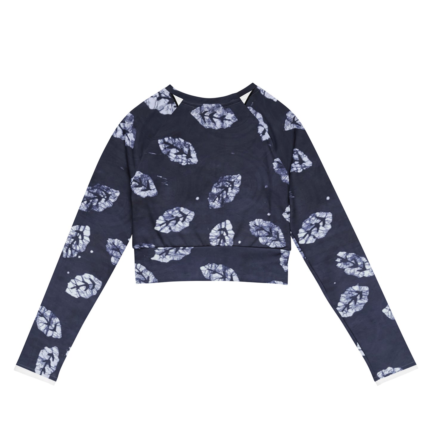 Indigo Leaf Long-Sleeve Crop Top