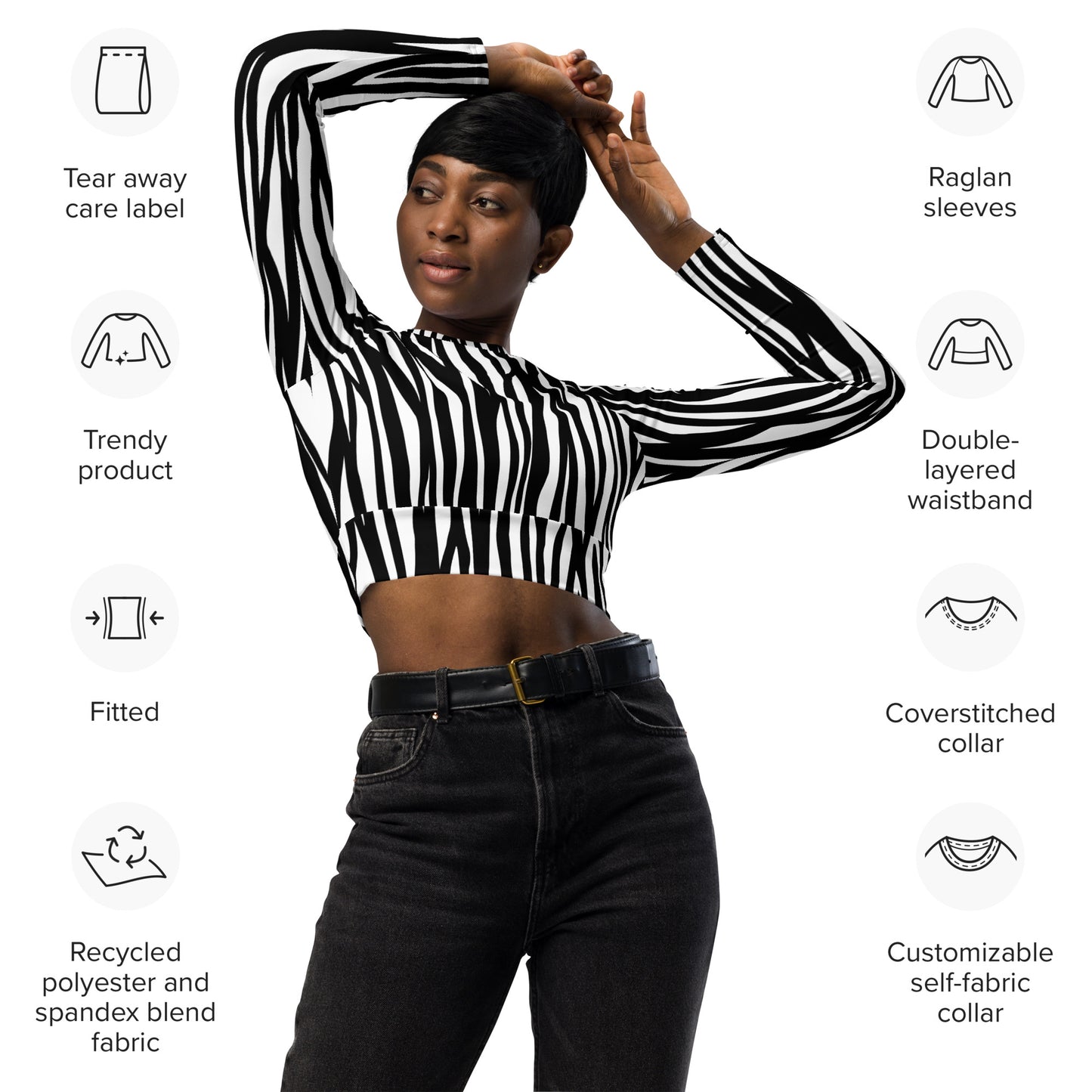 Zebra Long-sleeve Crop Top