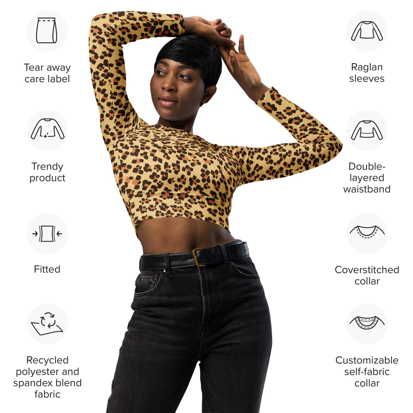 Brown Leopard Long-sleeve Crop Top