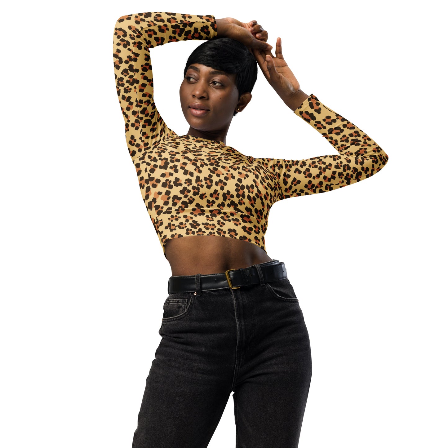 Brown Leopard Long-sleeve Crop Top