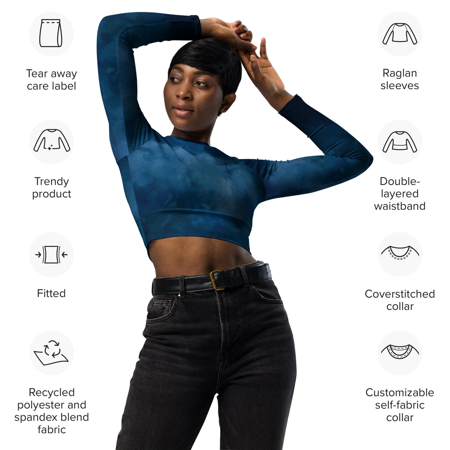 Dark Blue Long-sleeve Crop Top