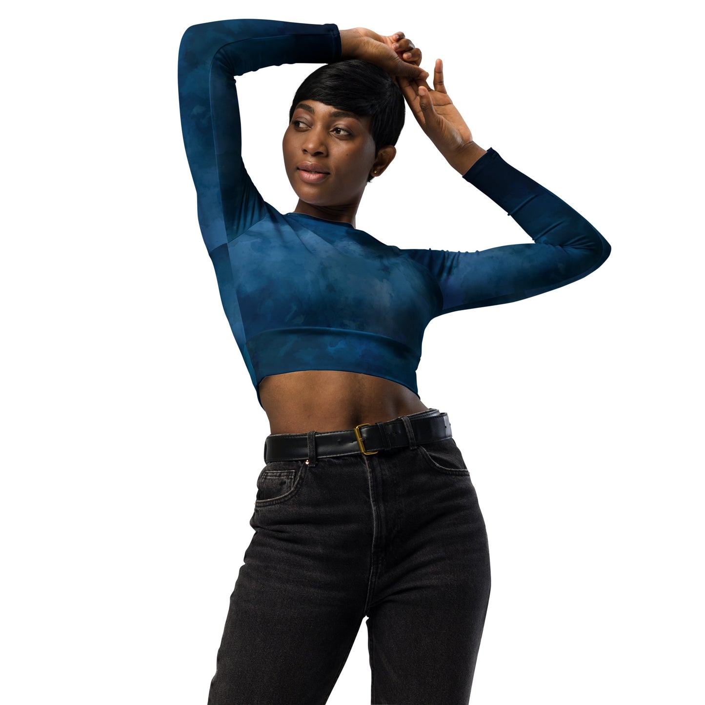 Dark Blue Long-sleeve Crop Top