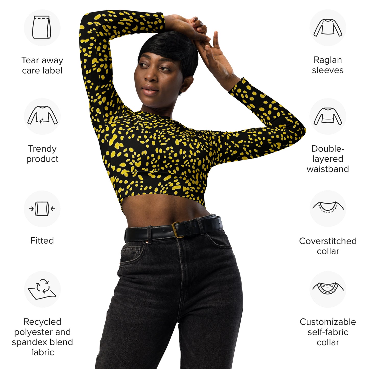 Yellow Dots Long-Sleeve Crop Top