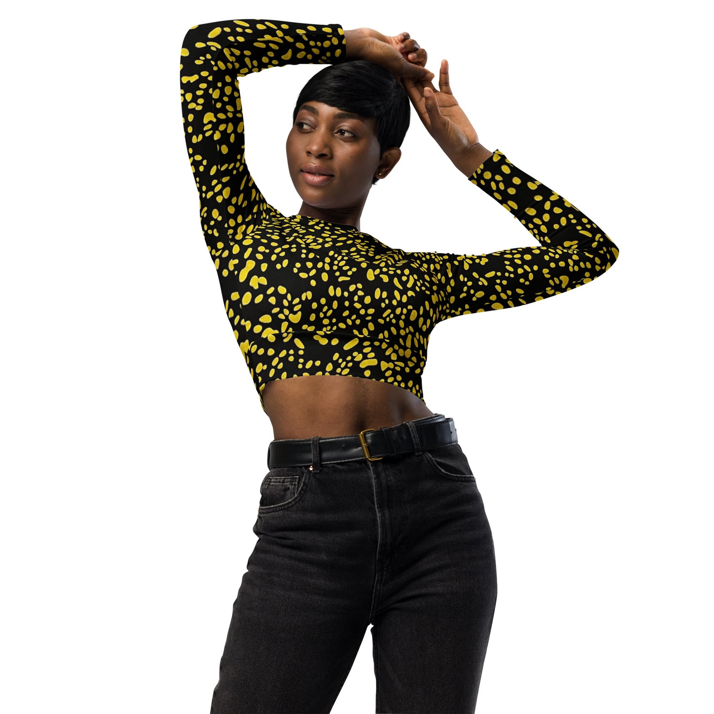 Yellow Dots Long-Sleeve Crop Top