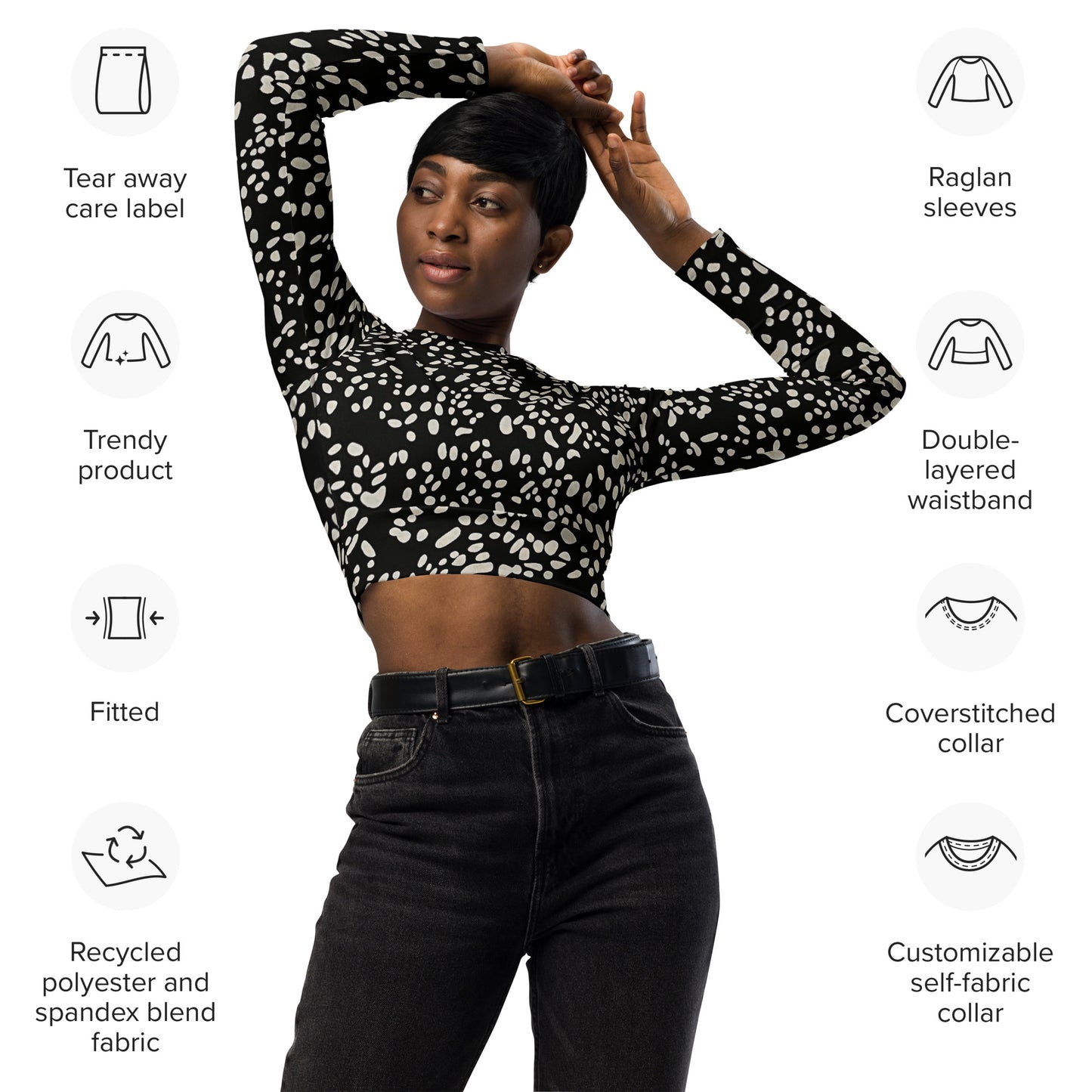 White Dots Long-Sleeve Crop Top