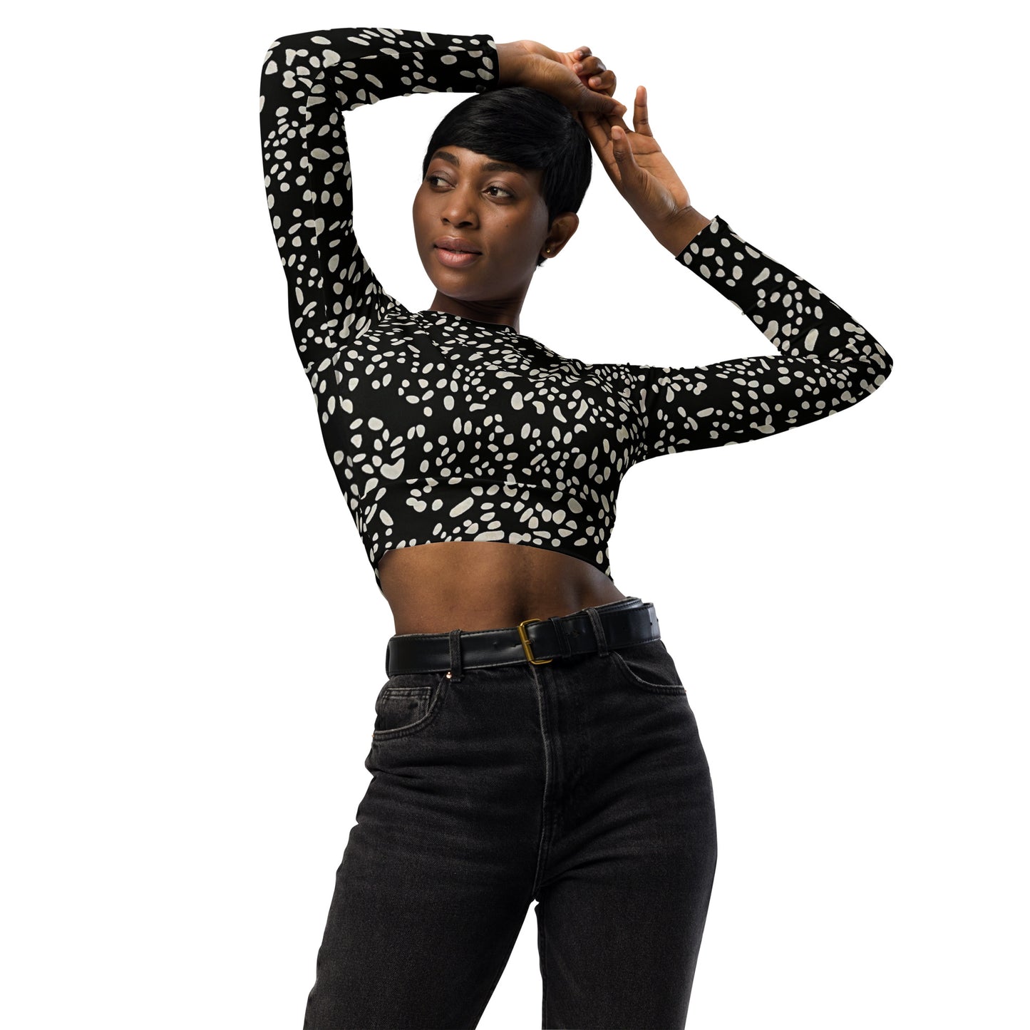 White Dots Long-Sleeve Crop Top