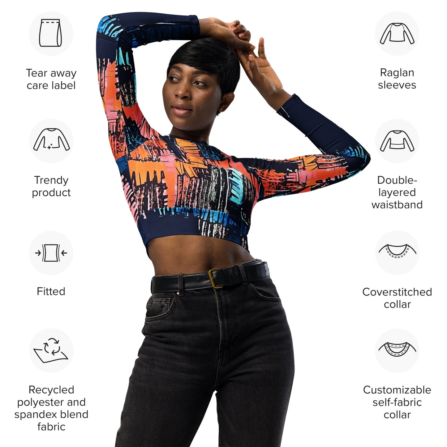 Colourful Adire Long-Sleeve Crop Top