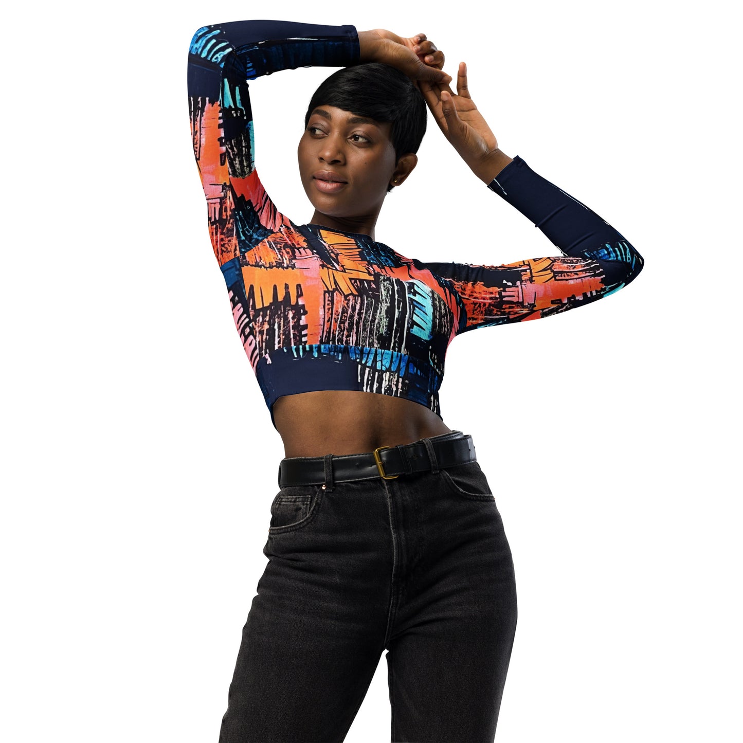 Colourful Adire Long-Sleeve Crop Top