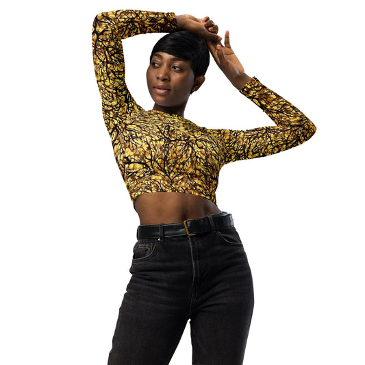 Trees Adire Long-Sleeve Crop Top