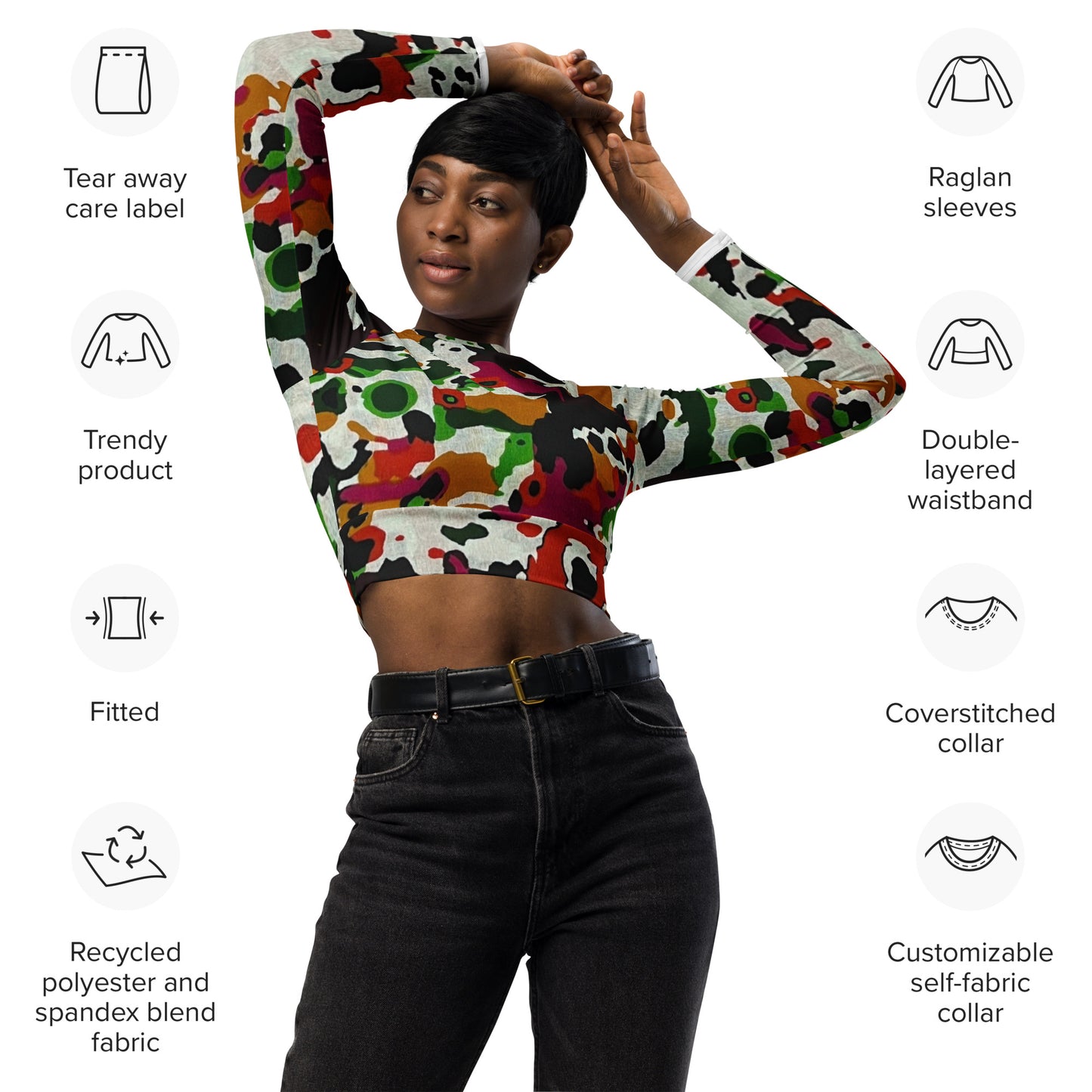 Multicolour Paint Long-Sleeve Crop Top