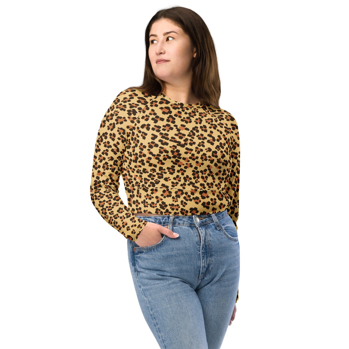 Brown Leopard Long-sleeve Crop Top