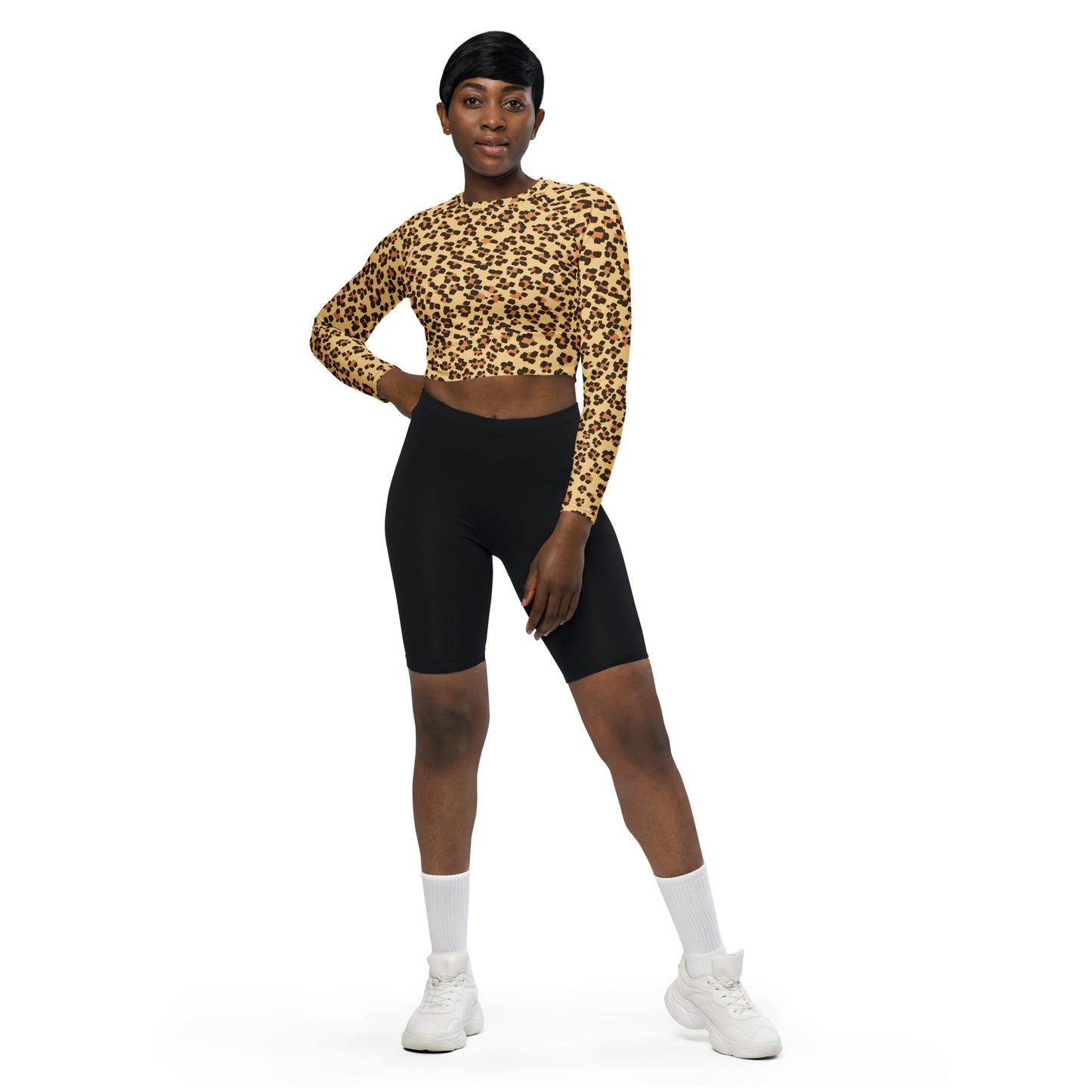 Brown Leopard Long-sleeve Crop Top