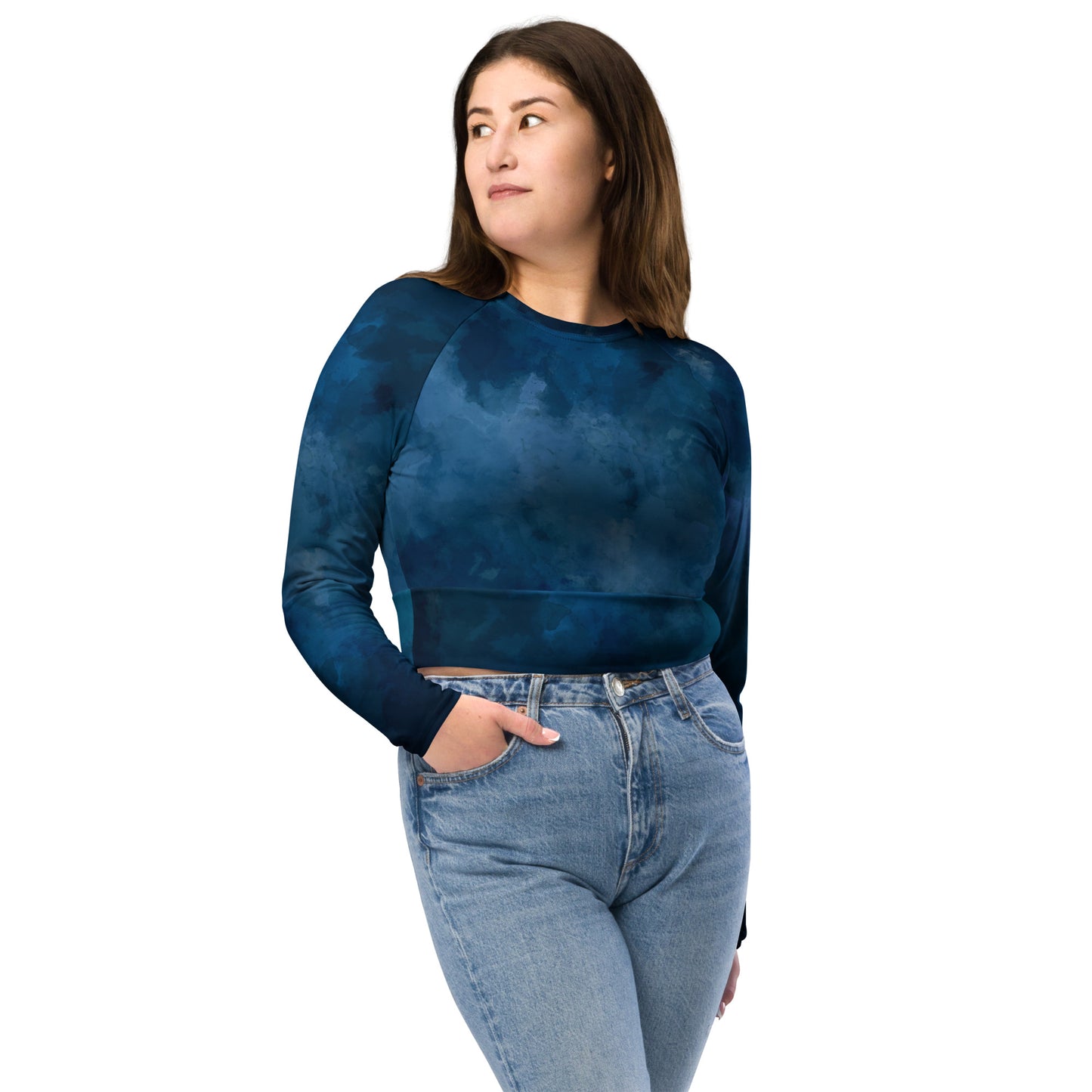 Dark Blue Long-sleeve Crop Top