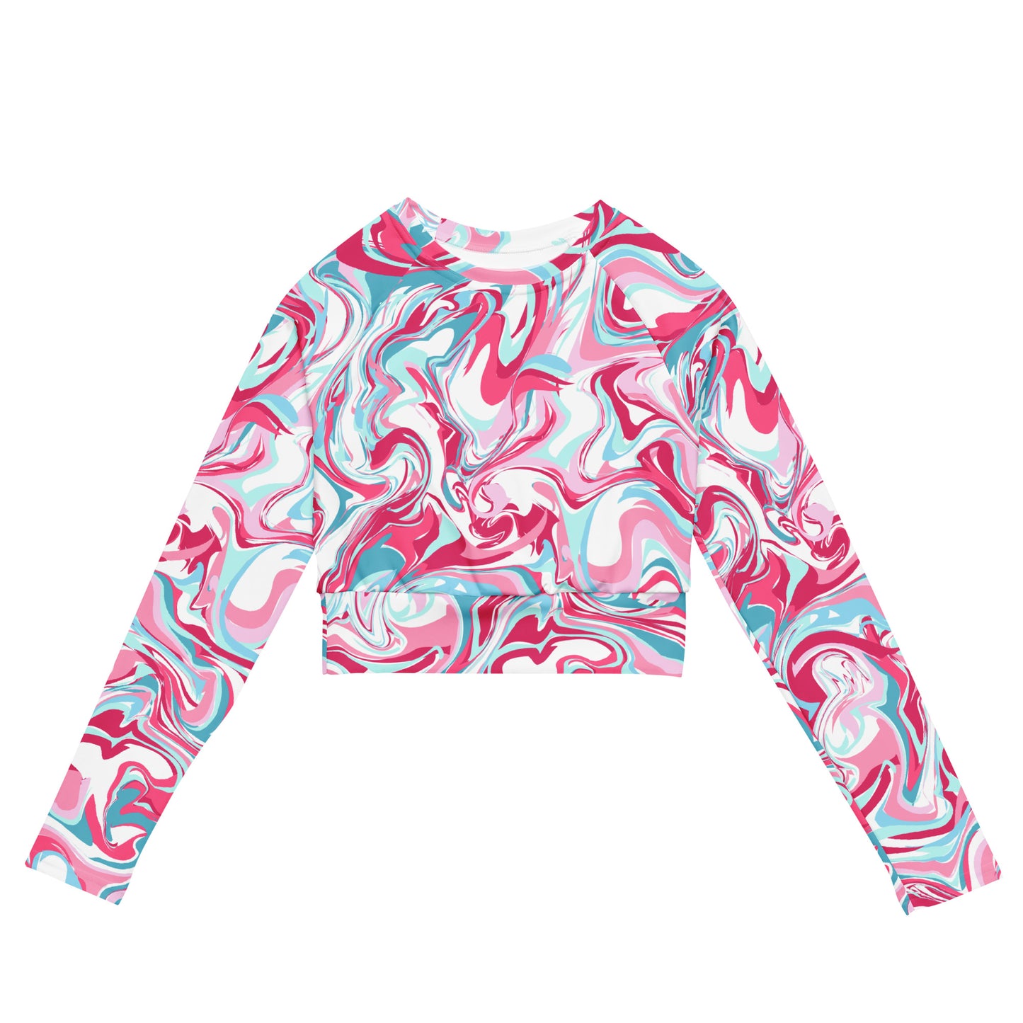 Pink Marble Long Sleeve Crop Top