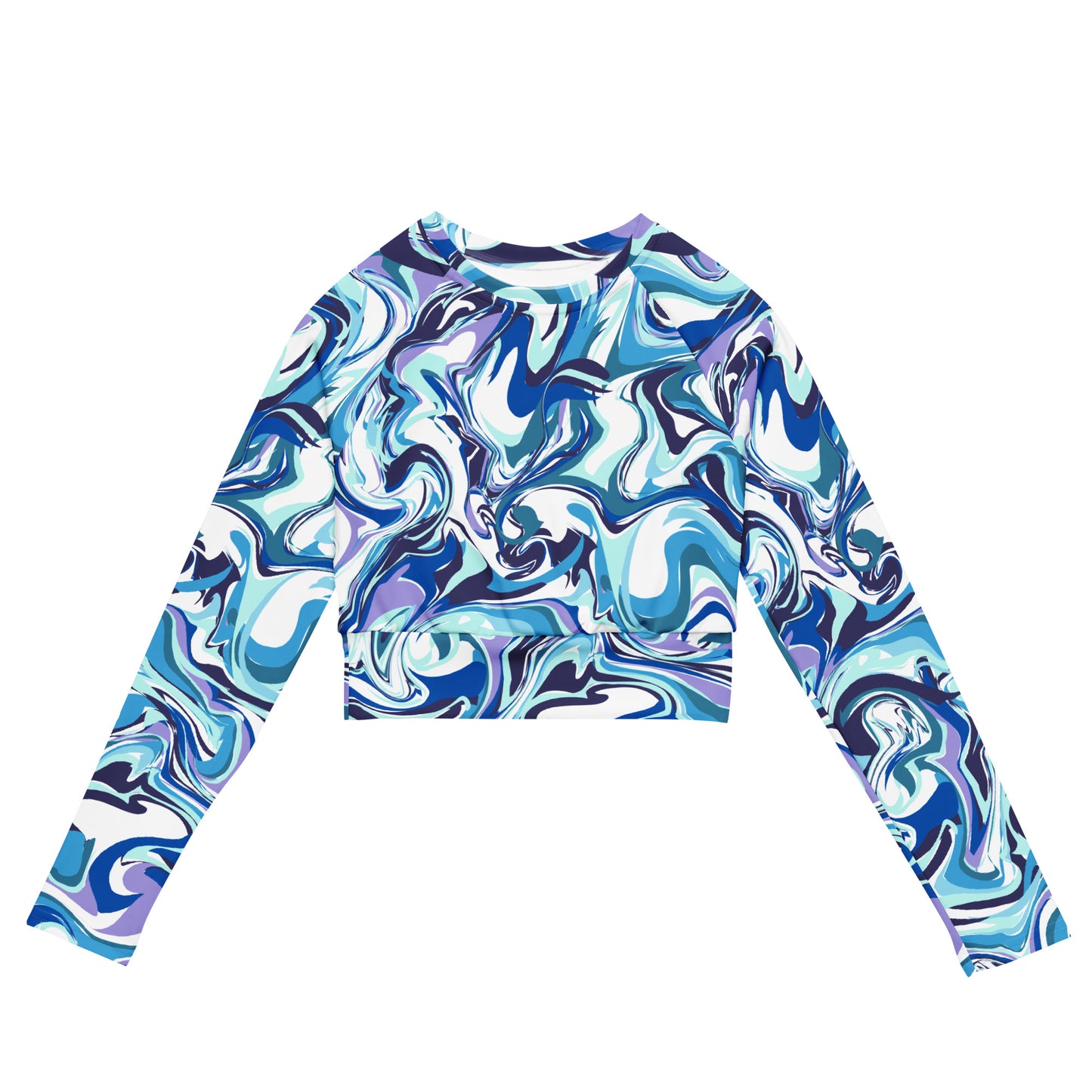 Blue Marble Long Sleeve Crop Top