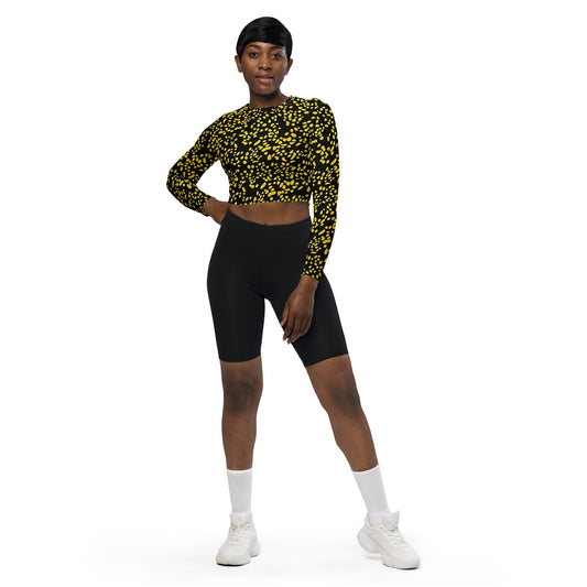 Yellow Dots Long-Sleeve Crop Top