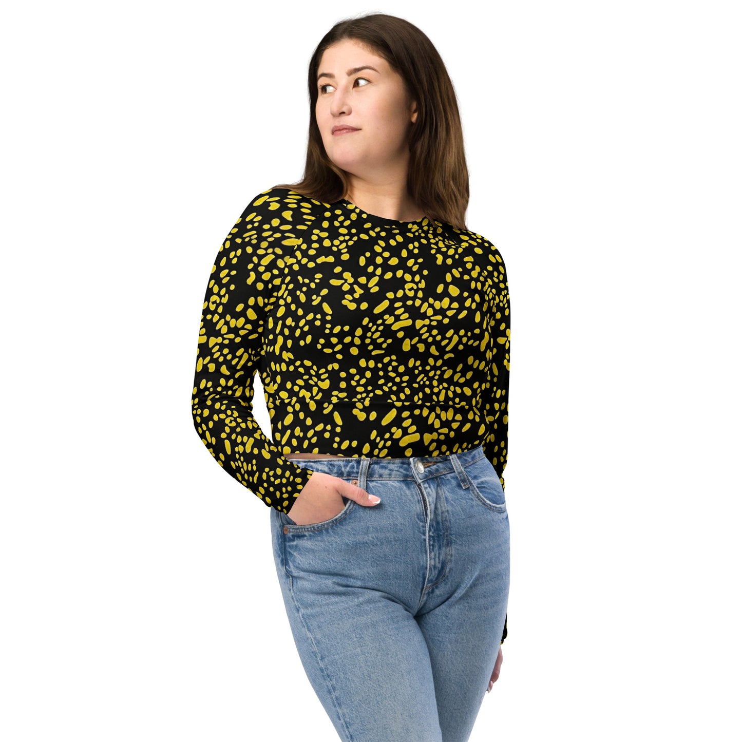 Yellow Dots Long-Sleeve Crop Top