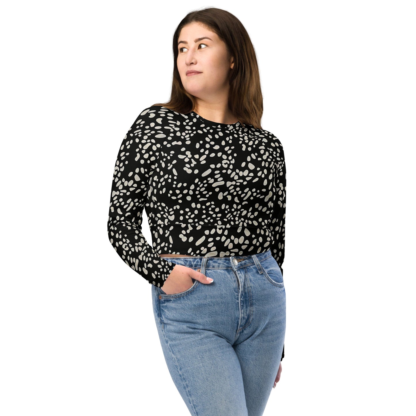 White Dots Long-Sleeve Crop Top