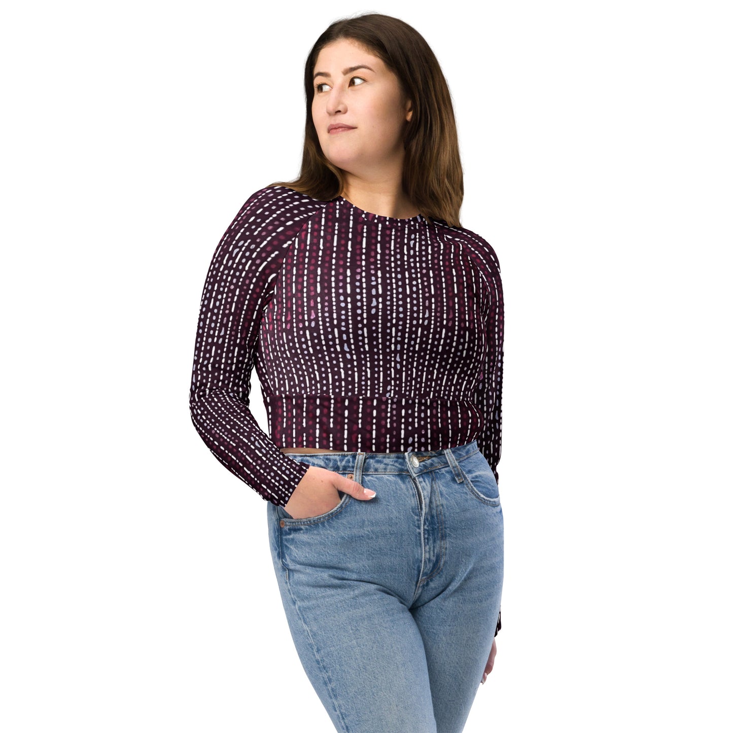 Burgundy Stripe Long-Sleeve Crop Top