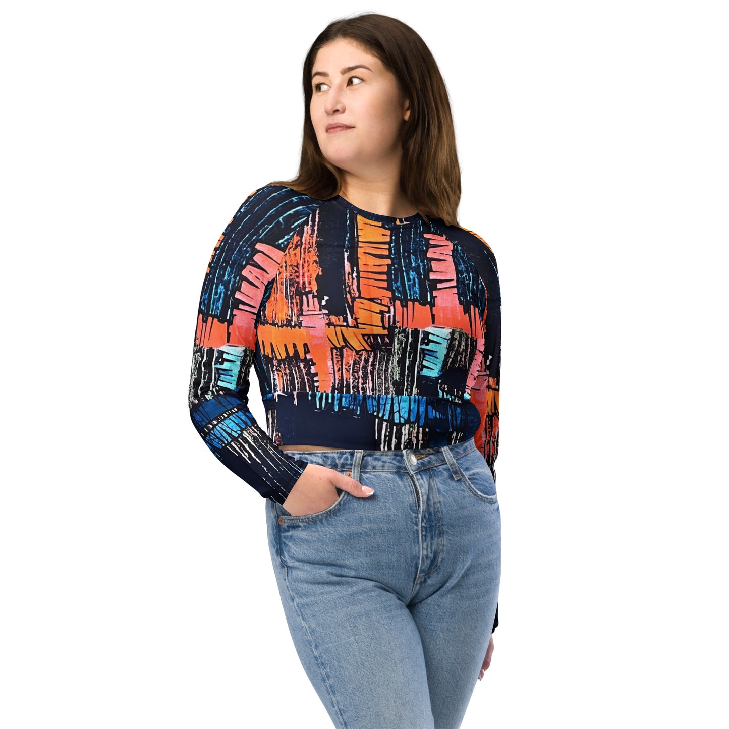 Colourful Adire Long-Sleeve Crop Top