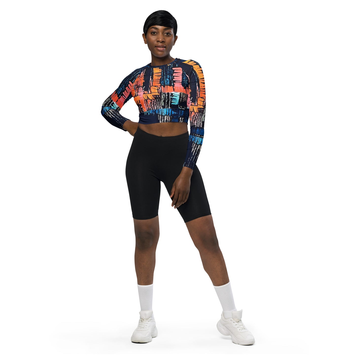 Colourful Adire Long-Sleeve Crop Top