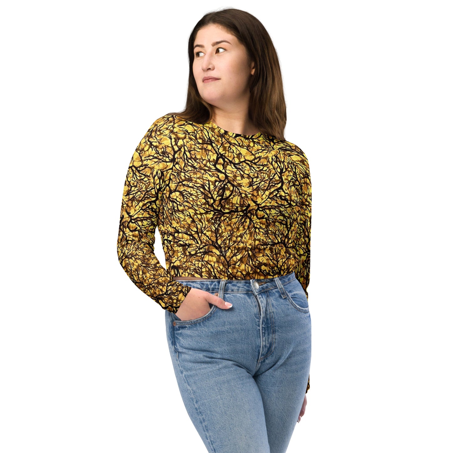 Trees Adire Long-Sleeve Crop Top