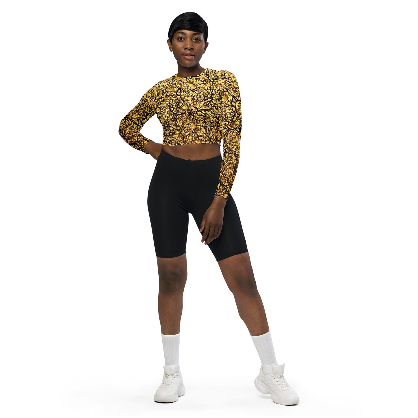 Trees Adire Long-Sleeve Crop Top