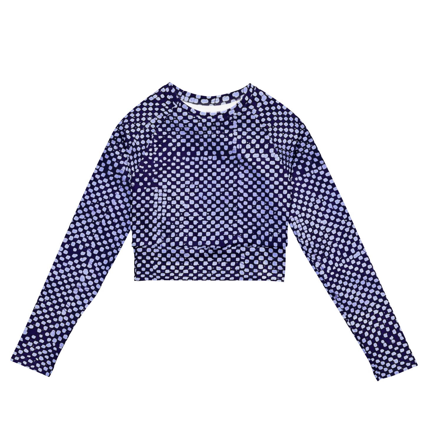 Purple & White Dots Long-Sleeve Crop Top