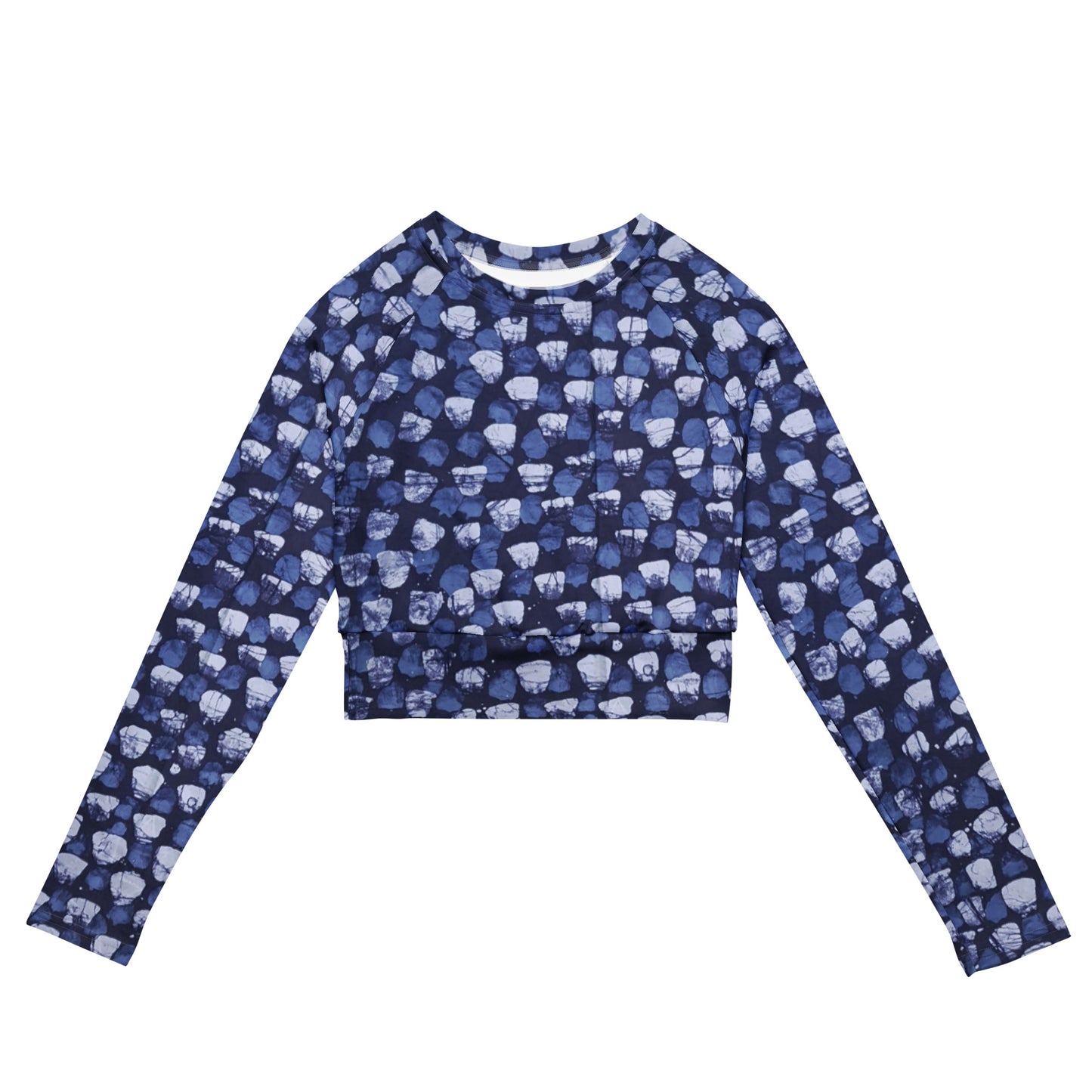 Blue Dotted Long-Sleeve Crop Top