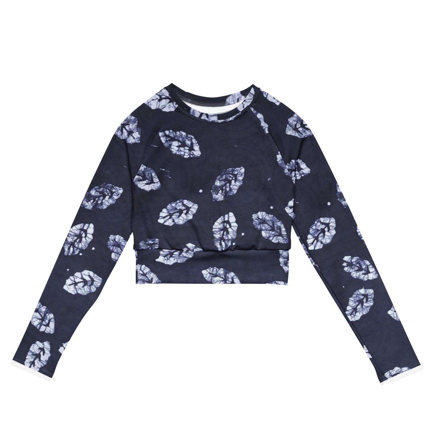 Indigo Leaf Long-Sleeve Crop Top