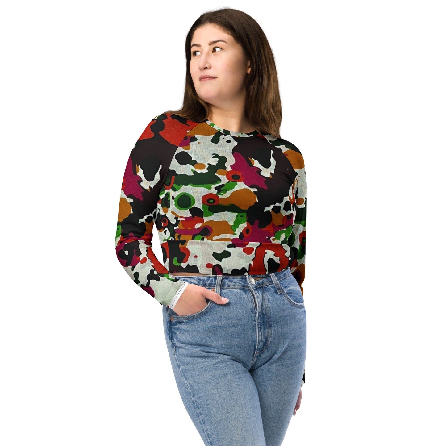 Multicolour Paint Long-Sleeve Crop Top