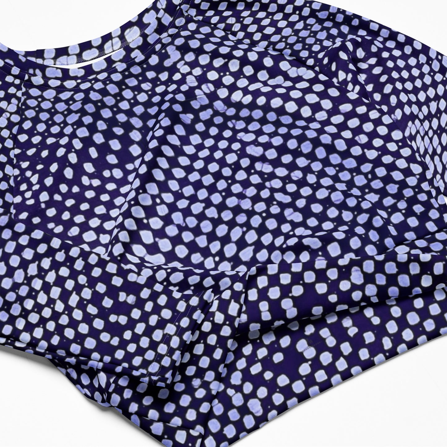 Purple & White Dots Long-Sleeve Crop Top