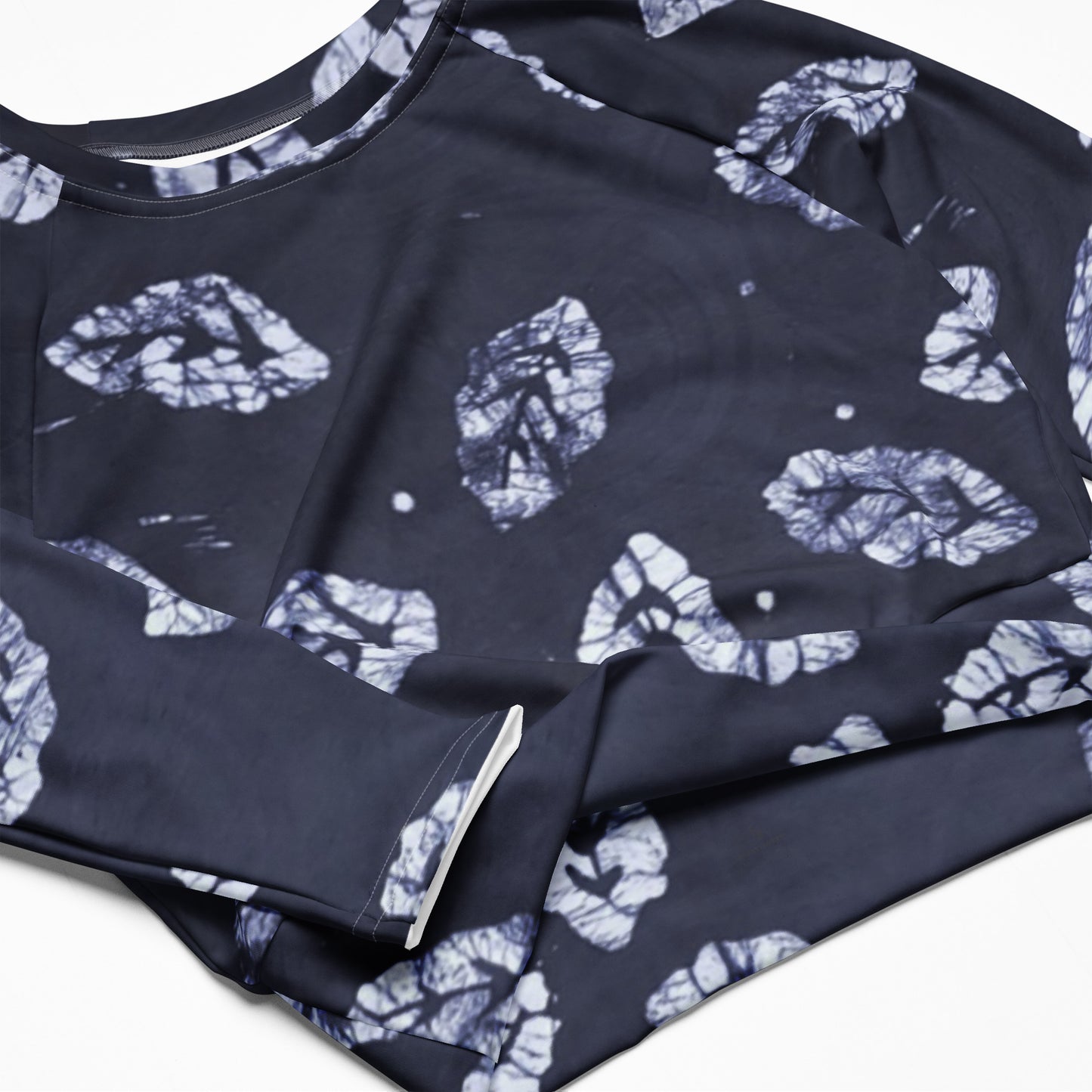 Indigo Leaf Long-Sleeve Crop Top