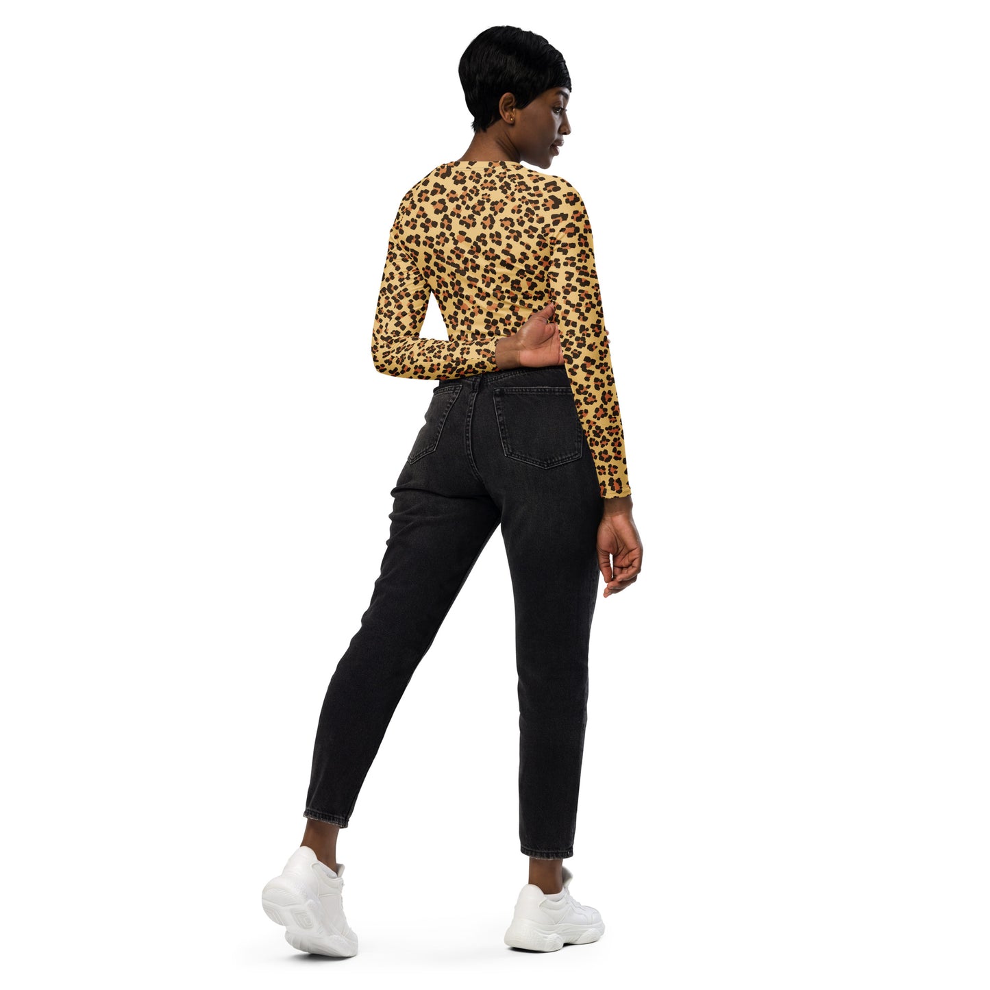 Brown Leopard Long-sleeve Crop Top